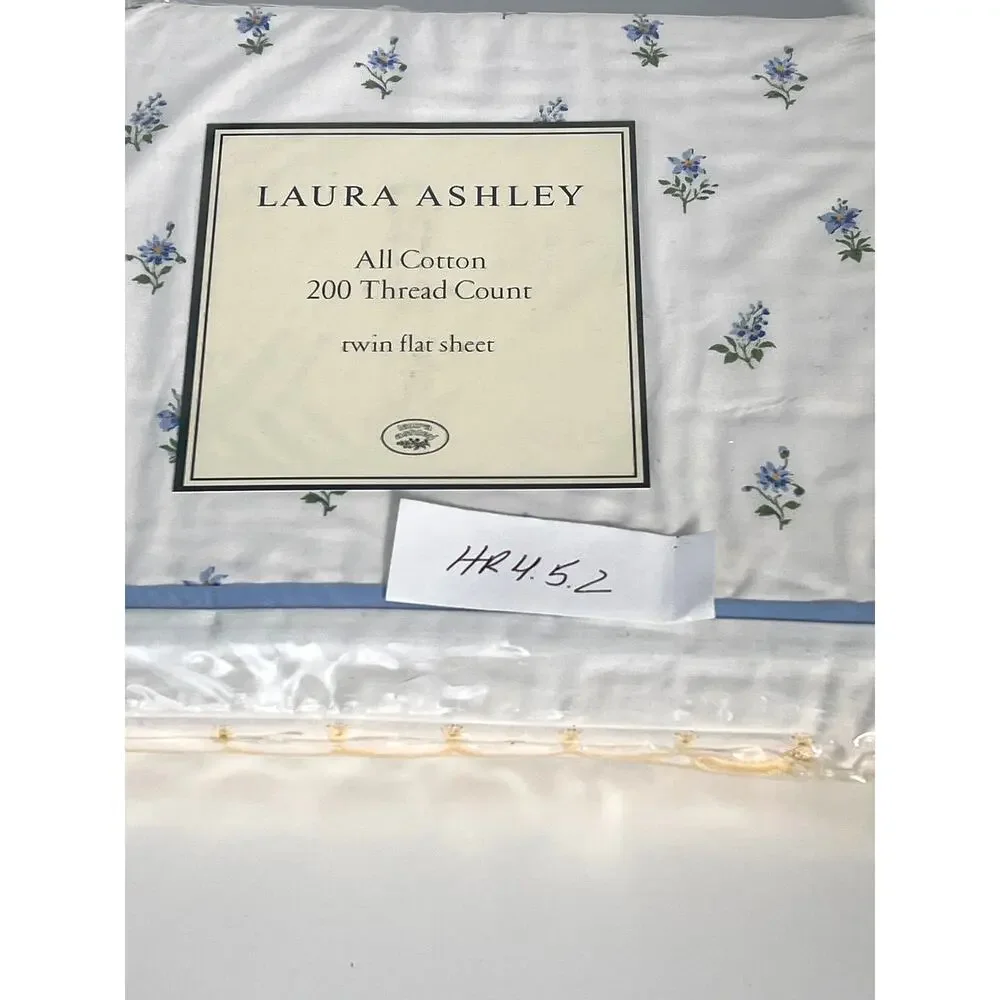 Vtg Laura Ashley Emilie Twin Flat Sheet Blue Yellow Floral Cotton Deadstock NIP